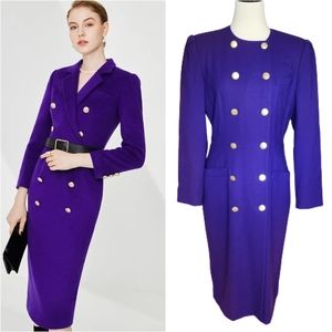 Vintage Kasper purple wool dress with gold buttons Women's size 8